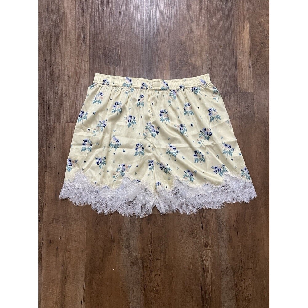 By Anthropologie Lace-Trim Yellow Floral Pajama Shorts Size Large